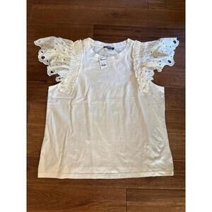 Express cream colored tshirt with eyelet sleeves